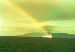 The rainbow promise: those of us who left behind all our plans and dreams that day, looked back at our stricken ship that had been abandoned and left to fill with water, were amazed to see God's message to us in this unexpected snapshot. 